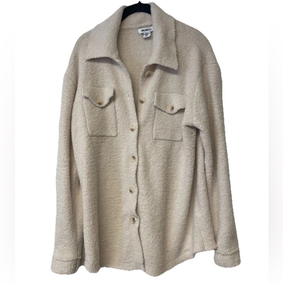 Cream Fleece Button Front Shacket Size M soft, layer. Cardigan, button up - Picture 1 of 5